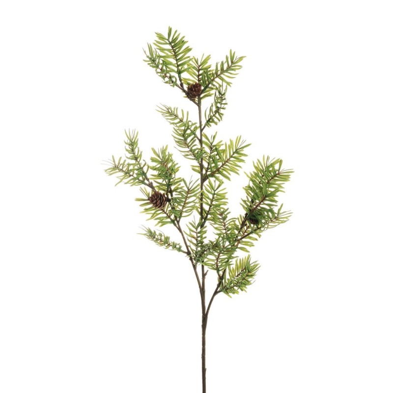 Lot de 12 - Grande tige artificielle de taxus X3 avec pommes de pin, 83 cm - vert 
