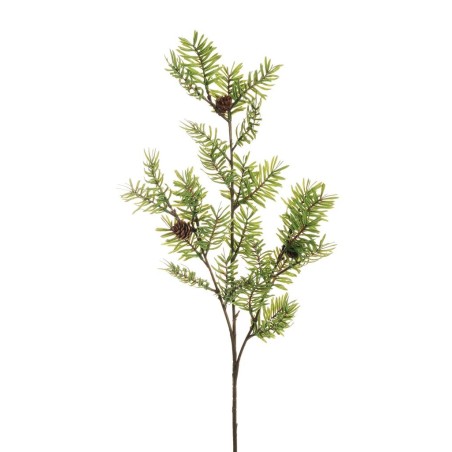 Lot de 12 - Grande tige artificielle de taxus X3 avec pommes de pin, 83 cm - vert 