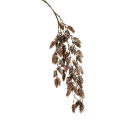 Lot de 12 - Tige suspendue artificielle de houblon enneigé aspect sec, 117 cm - marron blanc 