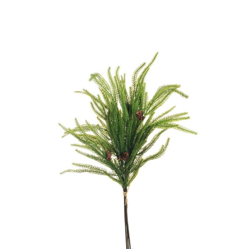 Lot de 12 - Bouquet artificiel de pin cryptomeria X3 avec pommes de pin, 55 cm - vert 