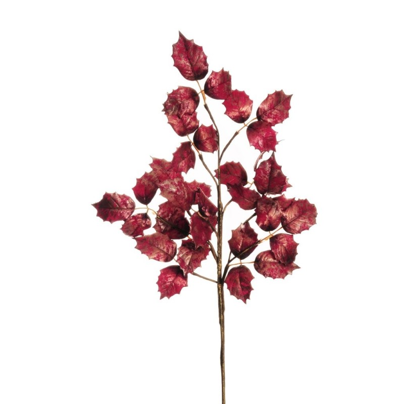 Lot de 12 - Tige artificielle de houx avec touche or, 75 cm - bordeaux 