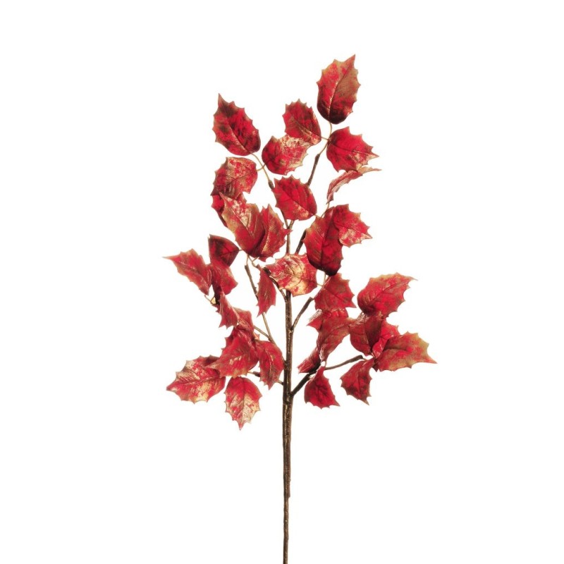 Lot de 12 - Tige artificielle de houx avec touche or, 75 cm - rouge 
