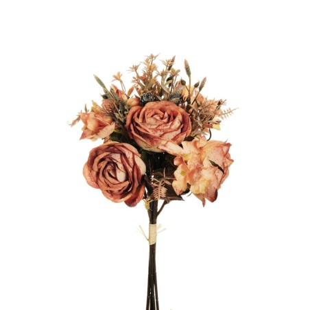 Lot de 12 - Bouquet artificiel de rose Avalanche et hortensia X4, 35 cm - orange rouillé 