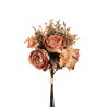 Lot de 12 - Bouquet artificiel de rose Avalanche et hortensia X4, 35 cm - orange rouillé 