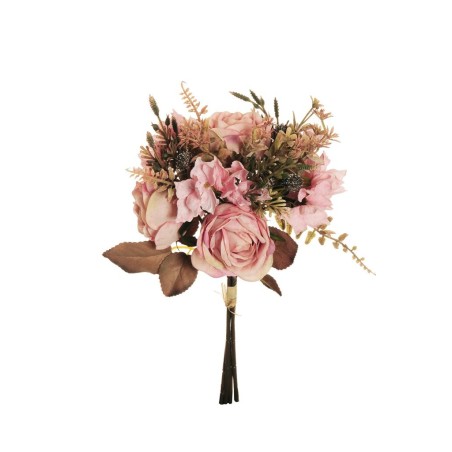 Lot de 12 - Bouquet artificiel de rose Avalanche et hortensia X4, 35 cm - rose 