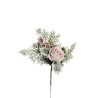Lot de 48 - Pic artificiel de bouton de rose, houx, pin, baies enneigé, 32 cm - rose 