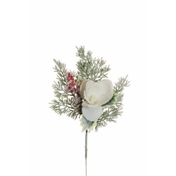 Lot de 48 - Pic artificiel de magnolia, houx, pin, baies enneigé, 32 cm - blanc 