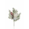 Lot de 48 - Pic artificiel de magnolia, houx, pin, baies enneigé, 32 cm - blanc 