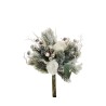 Lot de 10 - Bouquet artificiel de pivoine, baies, pommes de pin enneigé X7, 36 cm - blanc 
