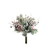 Lot de 10 - Bouquet artificiel de pivoine, baies, pommes de pin enneigé X7, 36 cm - rouge 