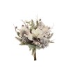 Lot de 10 - Bouquet artificiel de magnolia, baies, pommes de pin enneigé X7, 35 cm - blanc 