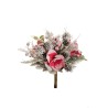 Lot de 10 - Bouquet artificiel de magnolia, baies, pommes de pin enneigé X7, 35 cm - rouge 