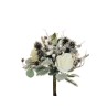 Lot de 10 - Bouquet artificiel de rose, baies, pommes de pin enneigé X7, 36 cm - blanc 
