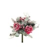 Lot de 10 - Bouquet artificiel de rose, baies, pommes de pin enneigé X7, 36 cm - rouge 