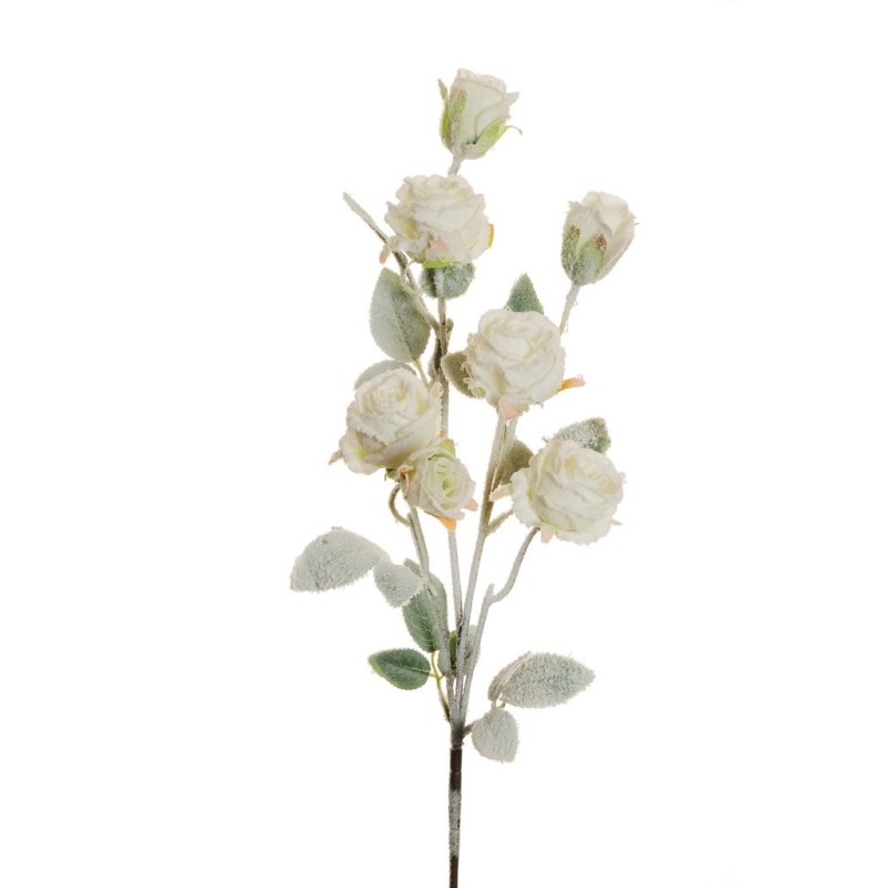 Lot de 18 - Tige artificielle de boutons de roses enneigée X4, 75 cm - blanc 