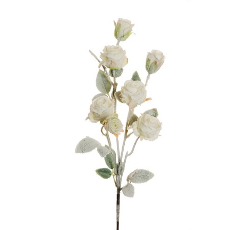 Lot de 18 - Tige artificielle de boutons de roses enneigée X4, 75 cm - blanc 