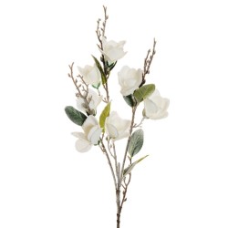 Lot de 18 - Tige artificielle de mini magnolia enneigée X3, 85 cm - blanc 