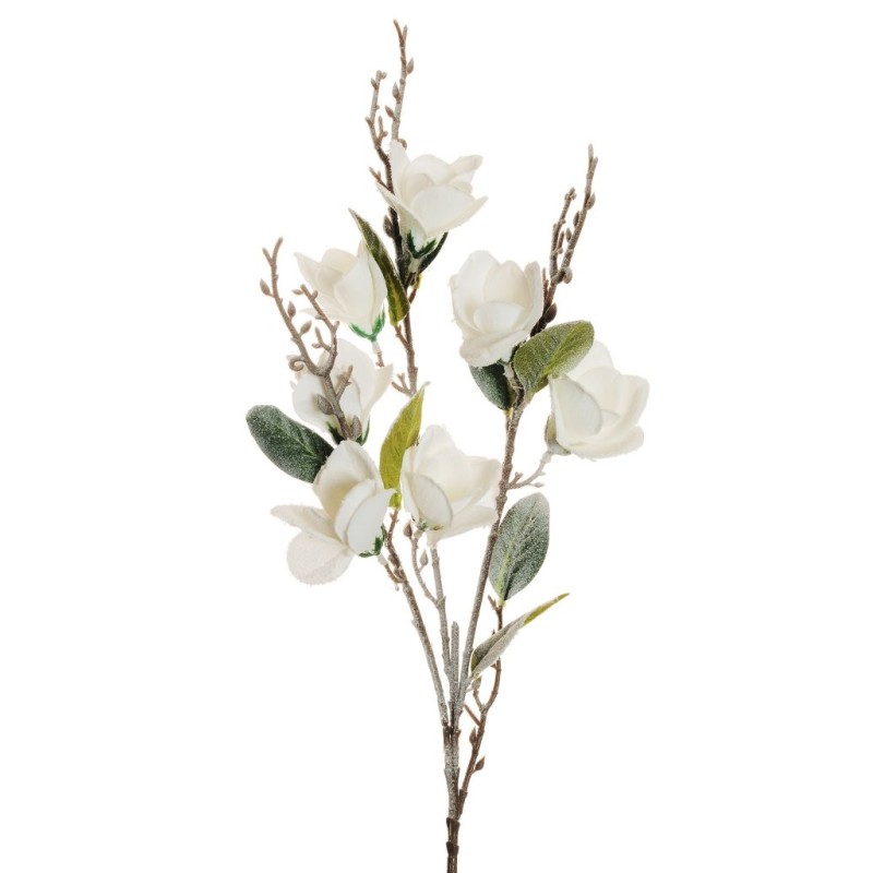Lot de 18 - Tige artificielle de mini magnolia enneigée X3, 85 cm - blanc 