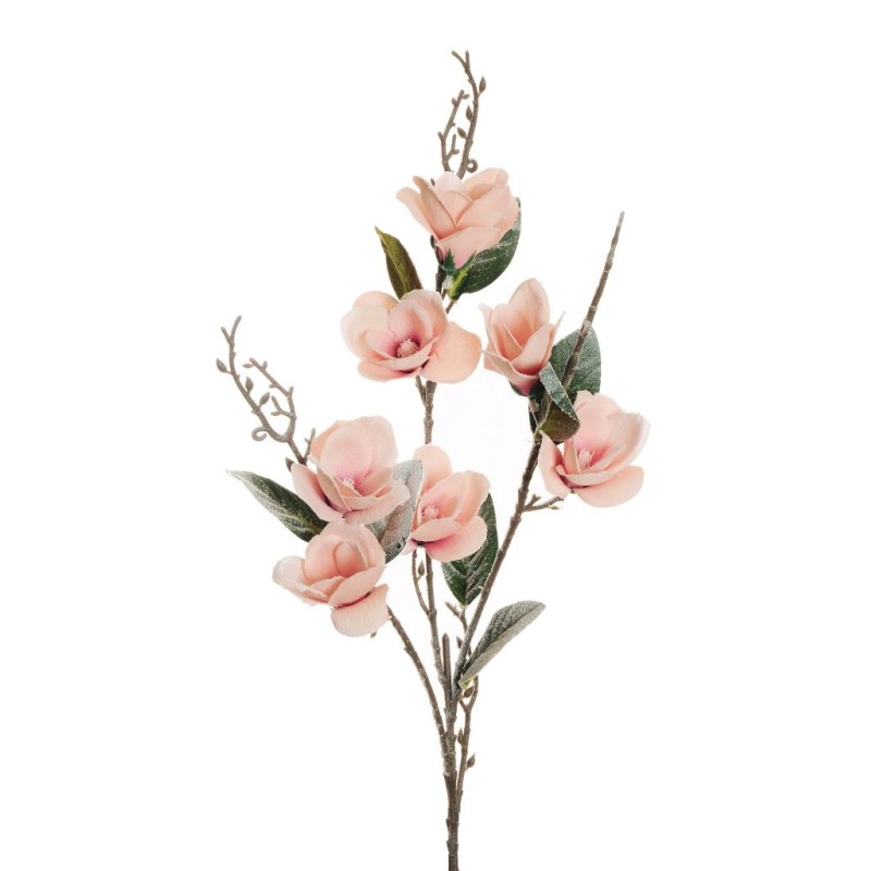 Lot de 18 - Tige artificielle de mini magnolia enneigée X3, 85 cm - rose 