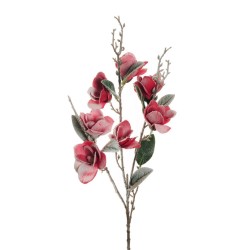 Lot de 18 - Tige artificielle de mini magnolia enneigée X3, 85 cm - rouge 