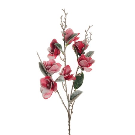 Lot de 18 - Tige artificielle de mini magnolia enneigée X3, 85 cm - rouge 