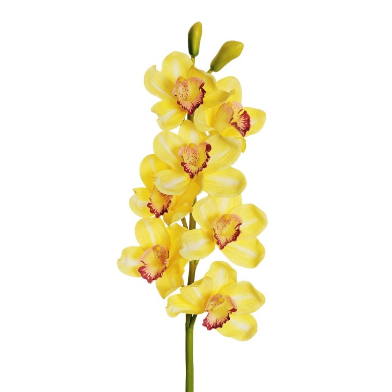 Lot de 6 - Tige artificielle d'orchidée cymbidium toucher réel X7, 77 cm - jaune clair 