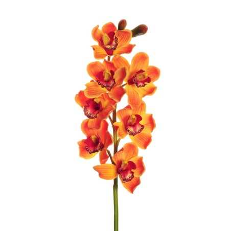 Lot de 6 - Tige artificielle d'orchidée cymbidium toucher réel X7, 77 cm - orange 
