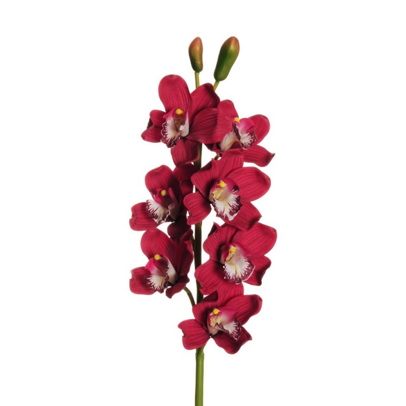 Lot de 6 - Tige artificielle d'orchidée cymbidium toucher réel X7, 77 cm - bordeaux 