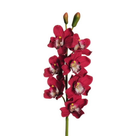 Lot de 6 - Tige artificielle d'orchidée cymbidium toucher réel X7, 77 cm - bordeaux 