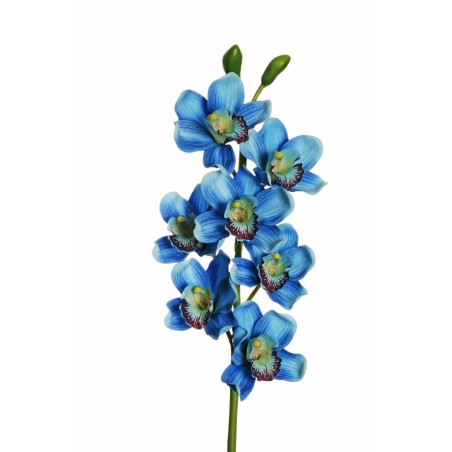 Lot de 6 - Tige artificielle d'orchidée cymbidium toucher réel X7, 77 cm - bleu 