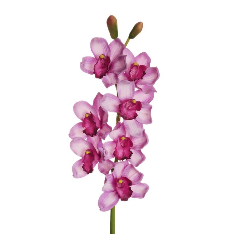 Lot de 6 - Tige artificielle d'orchidée cymbidium toucher réel X7, 77 cm - violet fuchsia 