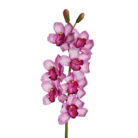 Lot de 6 - Tige artificielle d'orchidée cymbidium toucher réel X7, 77 cm - violet fuchsia 