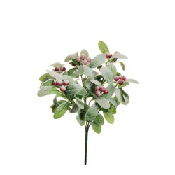 Lot de 24 - Buisson artificiel de gui enneigé X7, 34 cm - vert rouge 