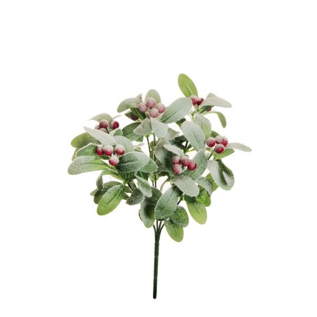 Lot de 24 - Buisson artificiel de gui enneigé X7, 34 cm - vert rouge 