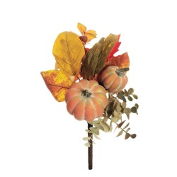 Lot de 12 - Buisson artificiel d'automne avec citrouilles et baies, 35 cm - orange 