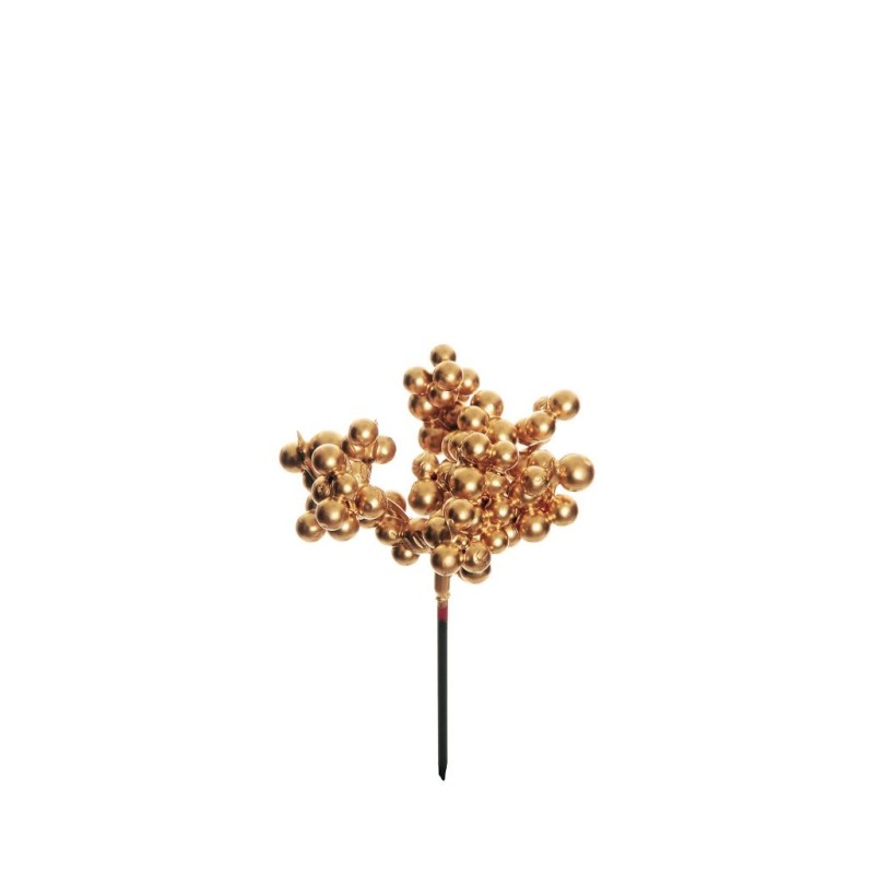 Lot de 96 - Pic artificiel de mini baies, 12 cm - or 