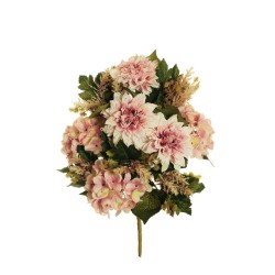 Lot de 10 - Demi-buisson artificiel de dahlia et hortensia X11, 51 cm - rose 