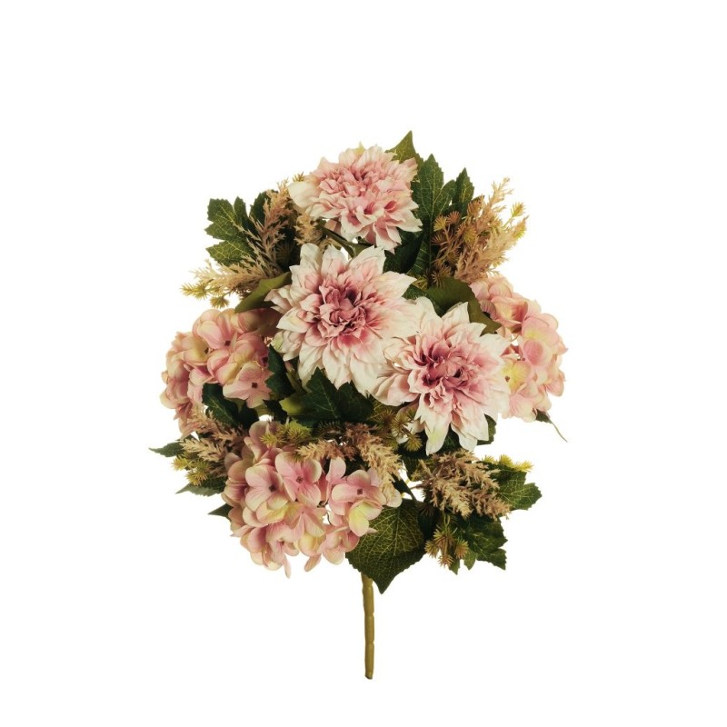 Lot de 10 - Demi-buisson artificiel de dahlia et hortensia X11, 51 cm - rose 