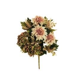 Lot de 10 - Demi-buisson artificiel de dahlia et hortensia X11, 51 cm - écru vert 