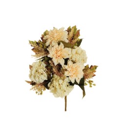 Lot de 10 - Demi-buisson artificiel de dahlia et hortensia X11, 51 cm - crème chair 