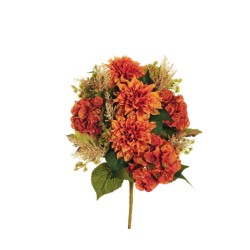 Lot de 10 - Demi-buisson artificiel de dahlia et hortensia X11, 51 cm - orange 