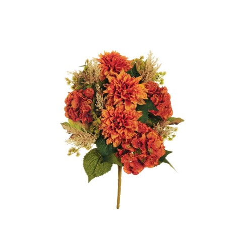 Lot de 10 - Demi-buisson artificiel de dahlia et hortensia X11, 51 cm - orange 