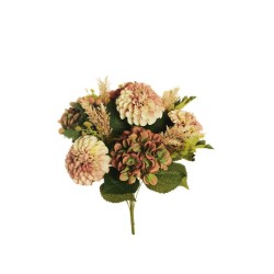Lot de 12 - Buisson artificiel de dahlia et hortensia X11, 49 cm - café marron vert 