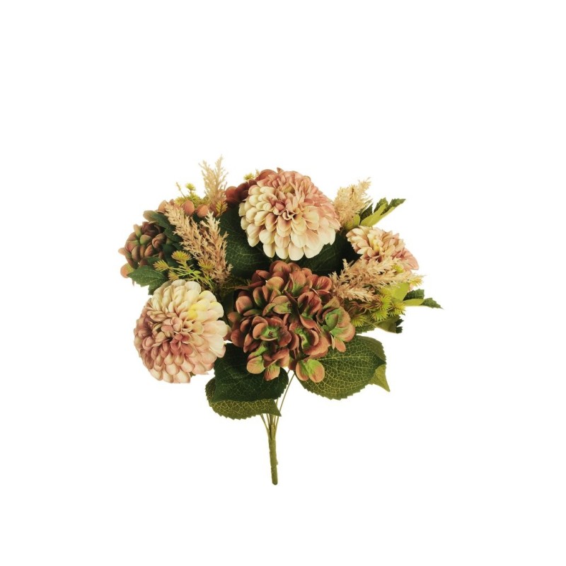 Lot de 12 - Buisson artificiel de dahlia et hortensia X11, 49 cm - café marron vert 