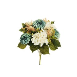 Lot de 12 - Buisson artificiel de dahlia et hortensia X11, 49 cm - bleu poussiéreux blanc 