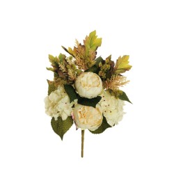 Lot de 12 - Demi-buisson artificiel de pivoine et hortensia X7, 51 cm - crème 