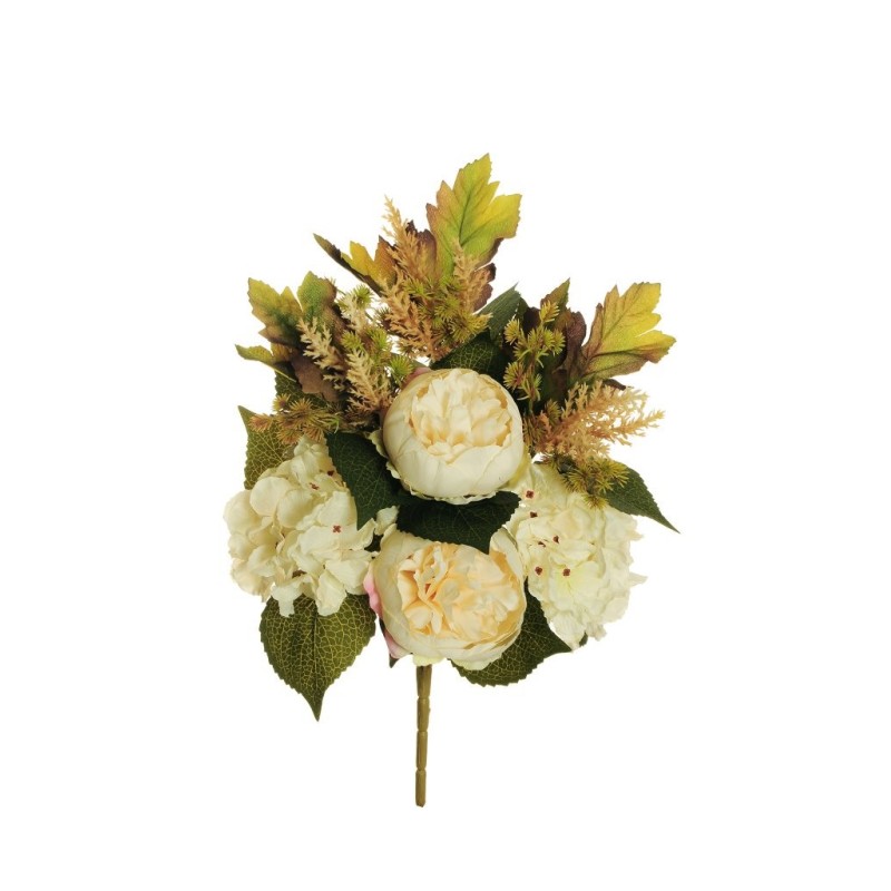 Lot de 12 - Demi-buisson artificiel de pivoine et hortensia X7, 51 cm - crème 