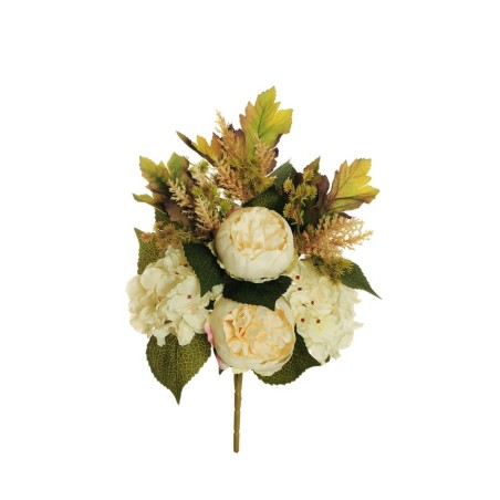 Lot de 12 - Demi-buisson artificiel de pivoine et hortensia X7, 51 cm - crème 
