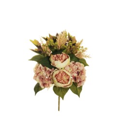 Lot de 12 - Demi-buisson artificiel de pivoine et hortensia X7, 51 cm - café crème 