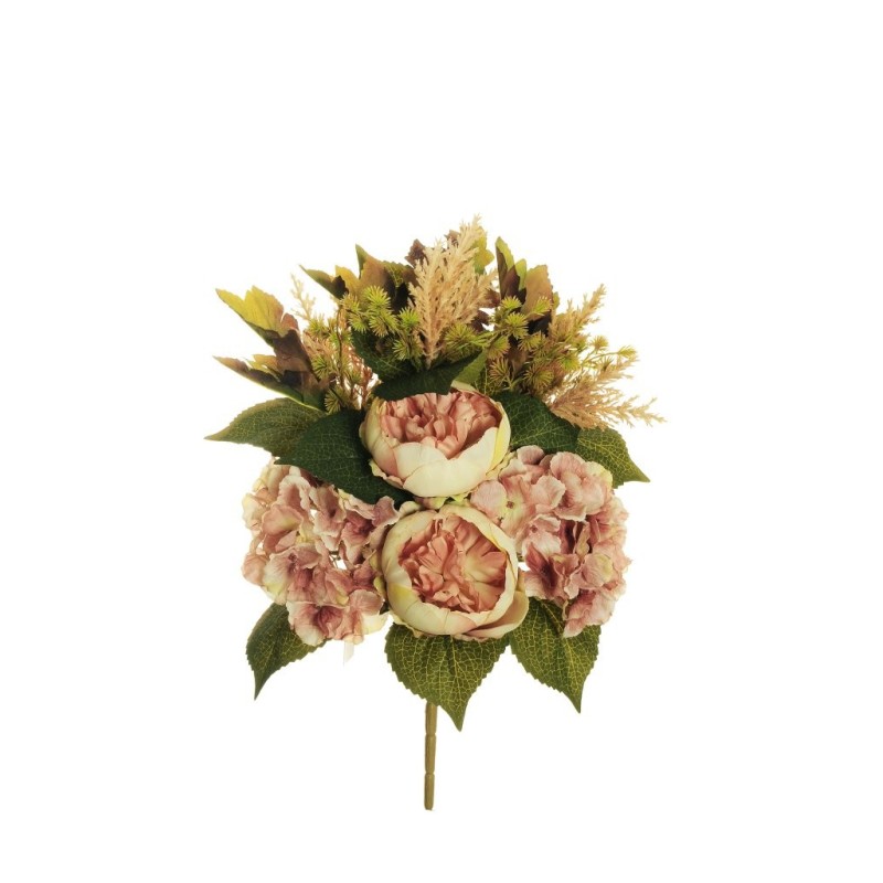 Lot de 12 - Demi-buisson artificiel de pivoine et hortensia X7, 51 cm - café crème 